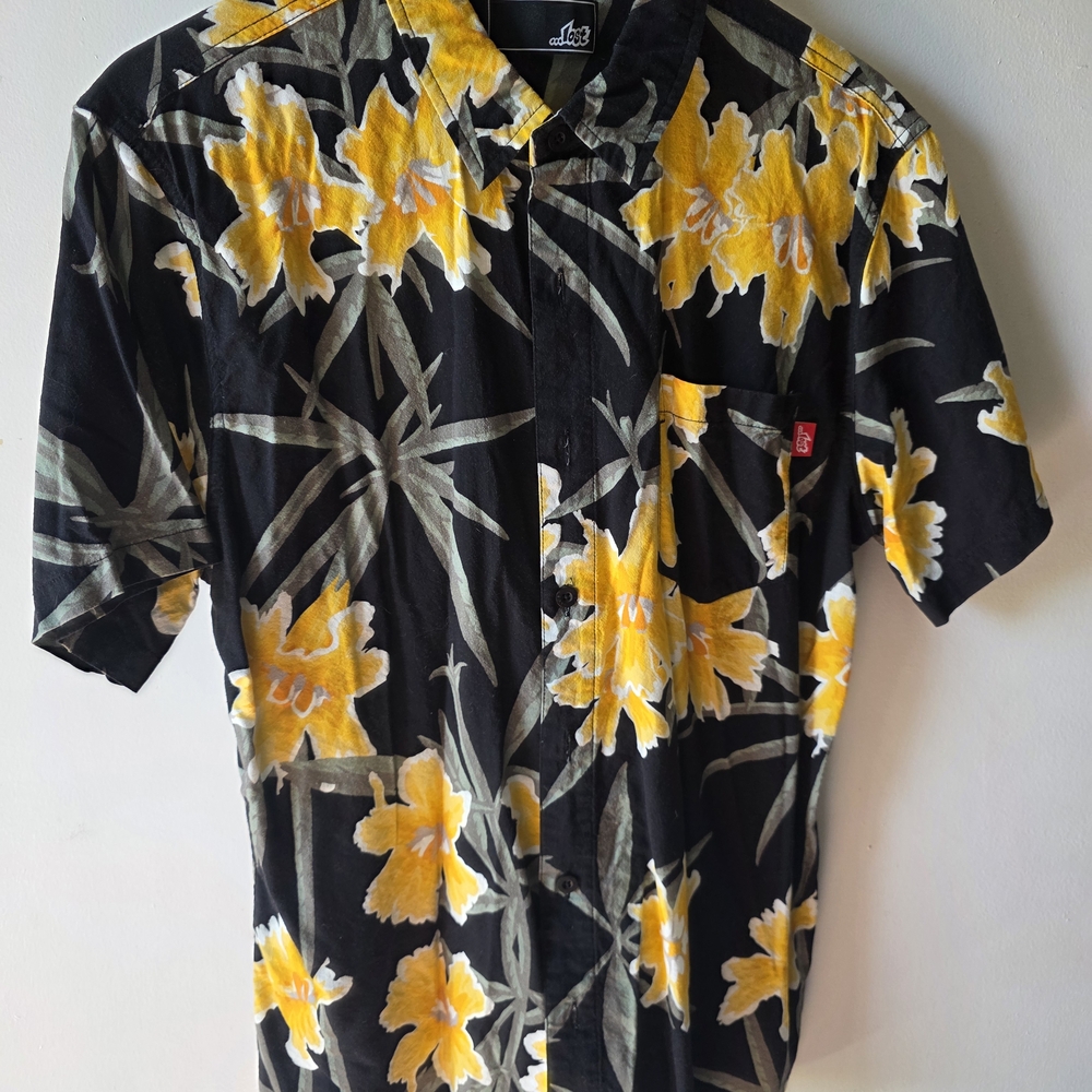 Lost Surfing Y2K Floral Black and Yellow Men's Shirt Hawaiian